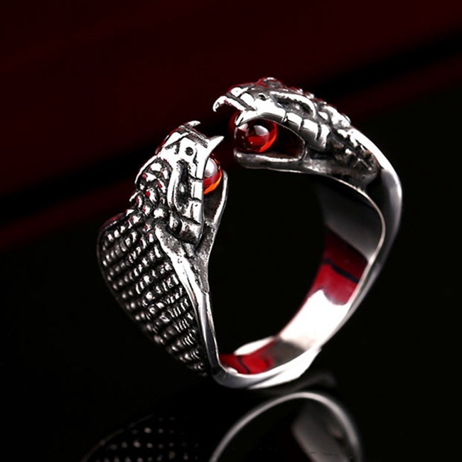 Nhẫn Hình Rắn Hai Đầu Bằng Thép Không Gỉ Phong Cách Gothic Cổ Điển