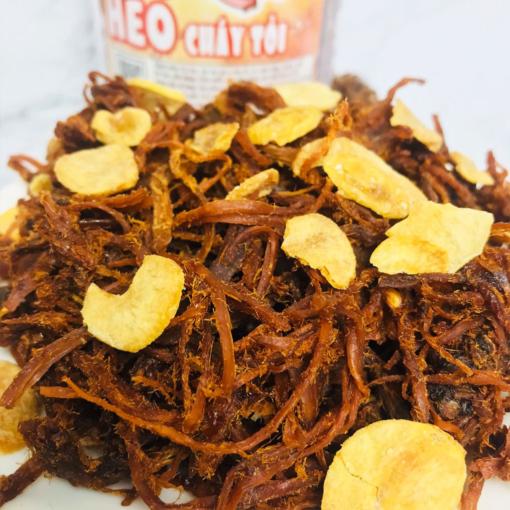 [Mã 267FMCGSALE giảm 8% đơn 500K] Khô heo cháy tỏi hũ pet 300g cay thơm đậm vị đồ ăn vặt Hà My | BigBuy360 - bigbuy360.vn