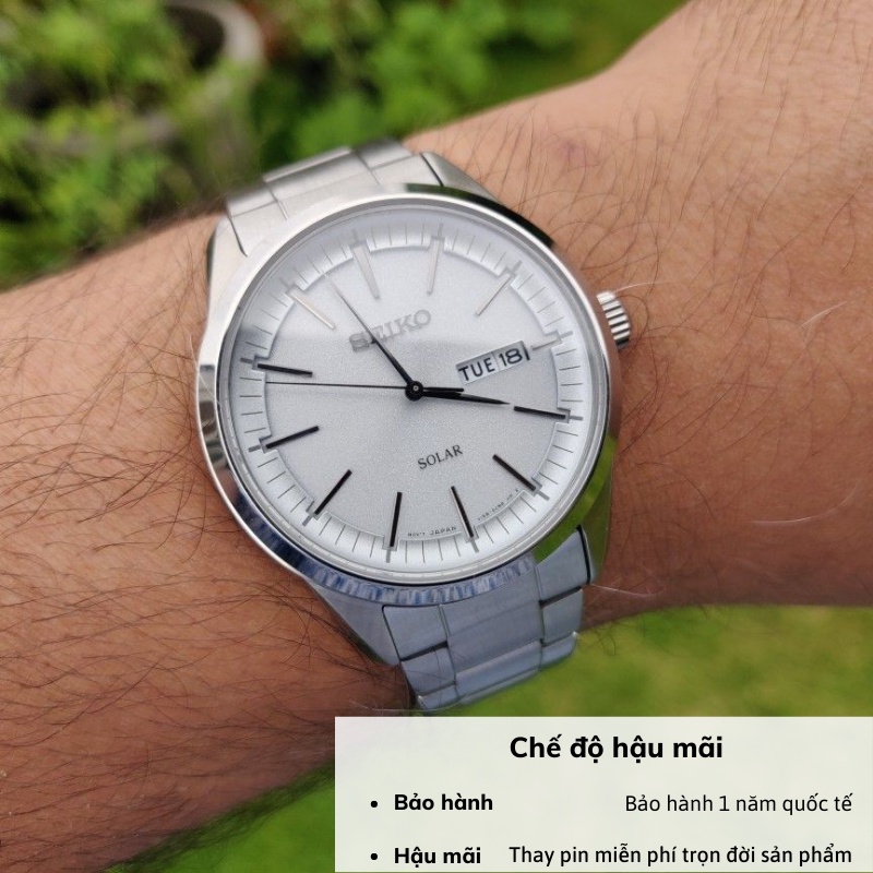 Đồng hồ Seiko Solar SNE52 nam pin năng lượng mặt trời mặt kính sapphire chống nước 10 ATM dây thép cao cấp chính hãng