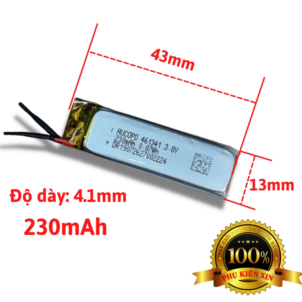 Pin LiPo 3.8v 230mAh Có Mạch Bảo Vệ Pin, Kích Thước 43 x 13 x 4.1mm Chính Hãng (Phù hợp DIY Tai Nghe, Đồ Chơi, Led,...)