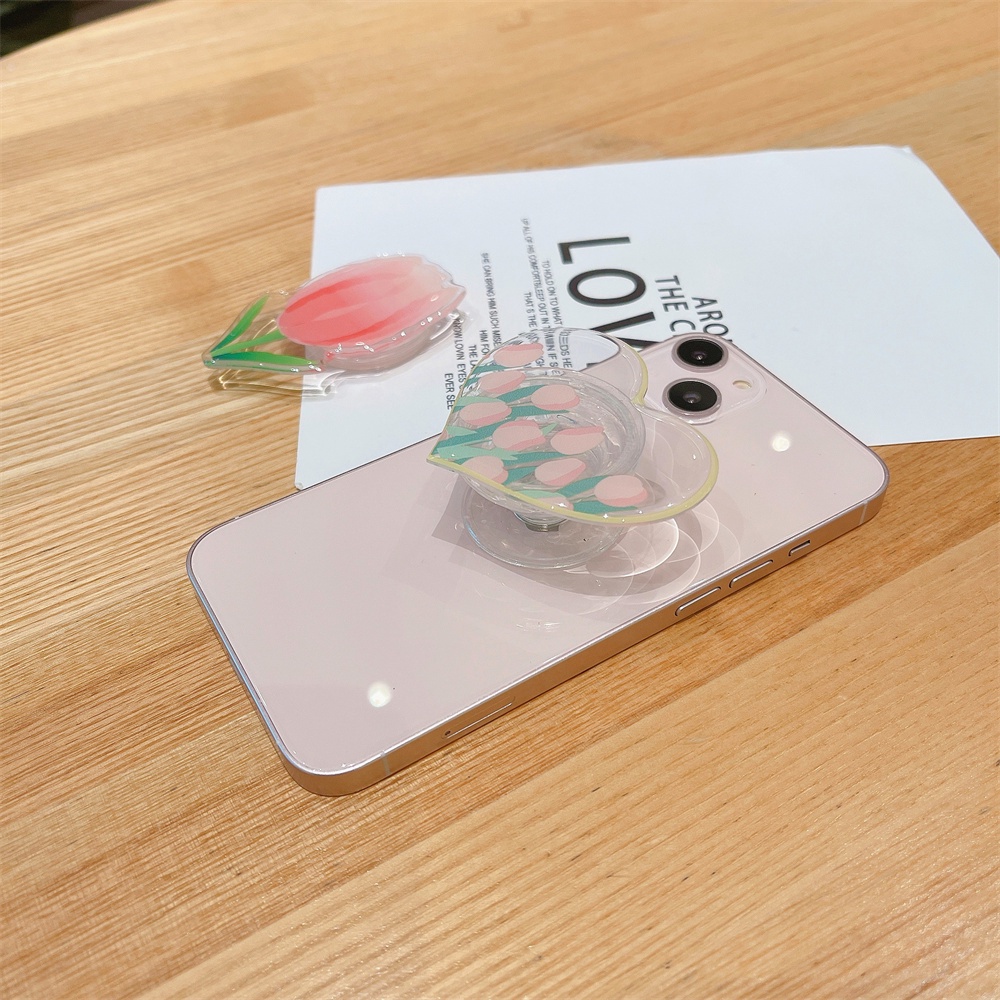 Giá Đỡ Điện Thoại Epoxy Hình Hoa Tulip Hoạt Hình Dễ Thương Có Thể Thu Gọn