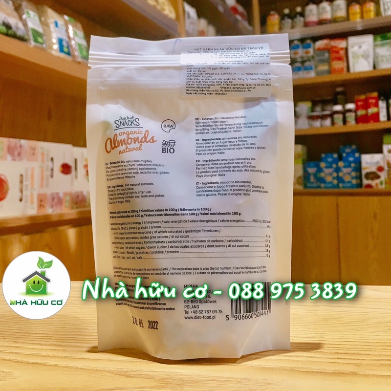 Hạt hạnh nhân hữu cơ đã tách vỏ 100g Diet Food - Organic Almond Peeled - Hsd: 20/5/2022 - Nhà hữu cơ