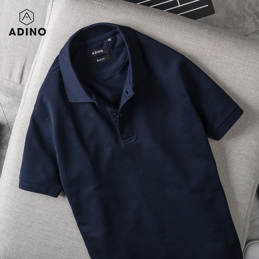 Áo polo nam ADINO màu xanh đen vải cotton co giãn nhẹ dáng công sở slimfit hơi ôm trẻ trung PL42