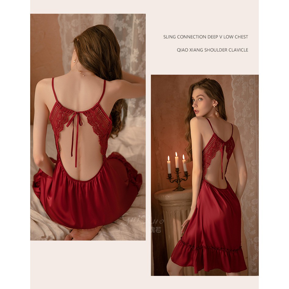 Váy ngủ sexy lụa cao cấp Đầm mặc nhà gợi cảm quyến rũ