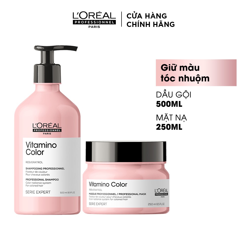 Combo gội 500ml và dầu hấp 250ml giữ màu tóc nhuộm L'Oréal Professionnel Serie Expert Vitamino Color