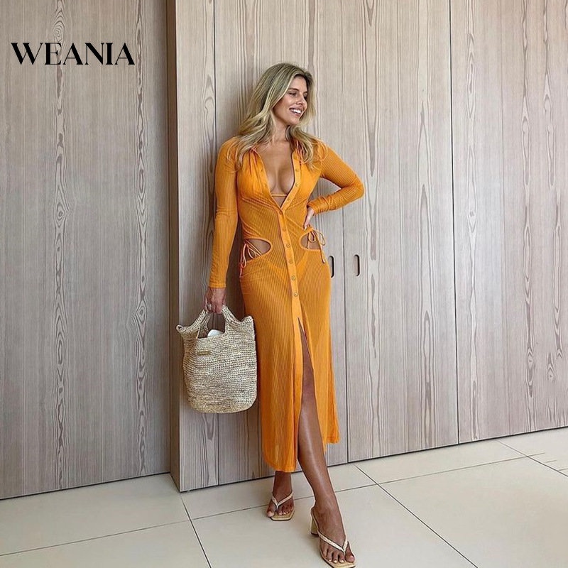 Đầm Maxi Tay Dài Thiết Kế Xuyên Thấu Quyến Rũ