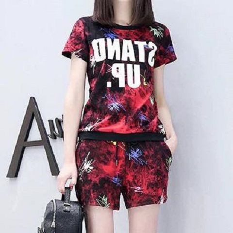 (N053) Bộ mặc nhà phun sơn màu sắc nổi bật in chữ sắc nét cổ tròn tay ngắn viền đen thời trang trẻ trung mẫu mới 2020 | BigBuy360 - bigbuy360.vn