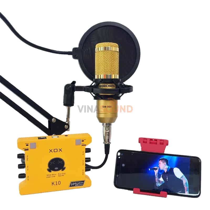 Bộ mic thu âm BM900 Sound Card XOX K10 2020 bản tiếng anh chân màng- combo live stream