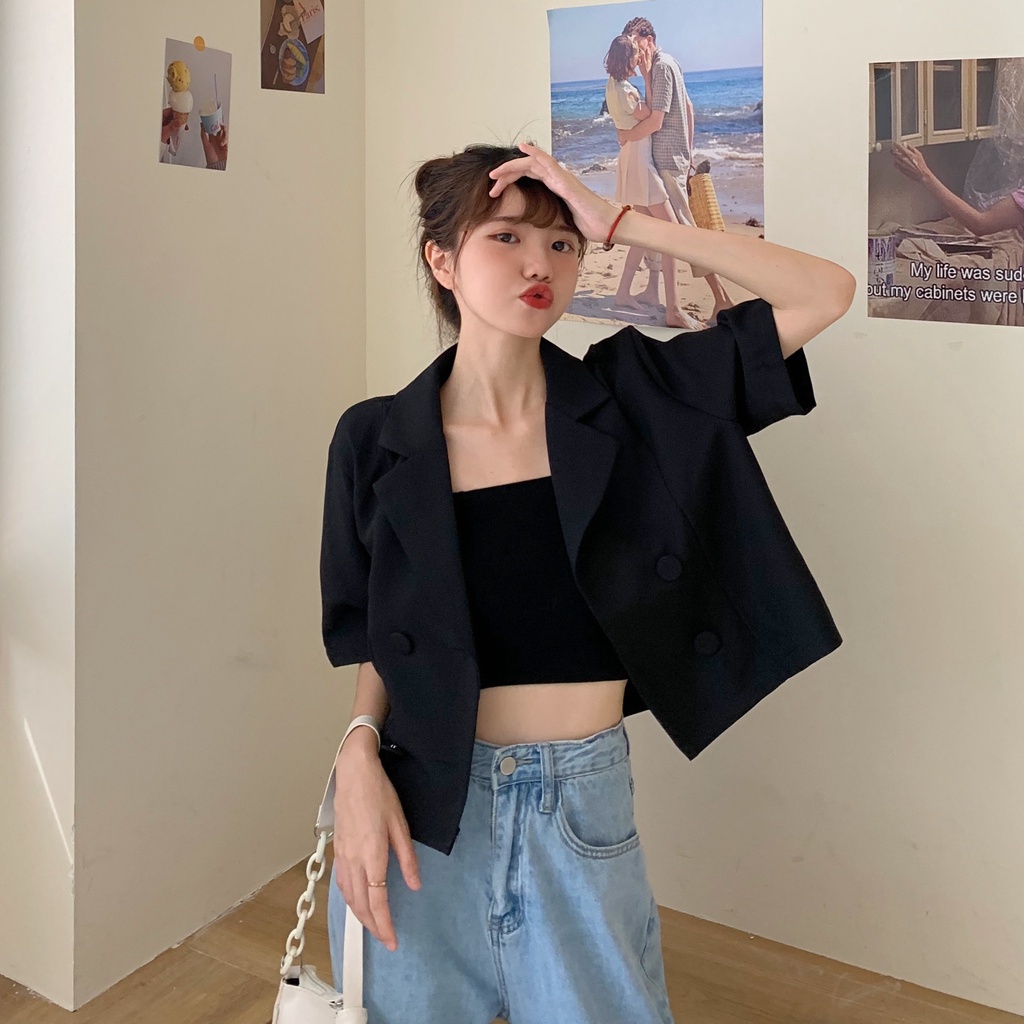 Áo khoác vest tay ngắn eo cao phong cách Hàn Quốc thời trang cho nữ | BigBuy360 - bigbuy360.vn