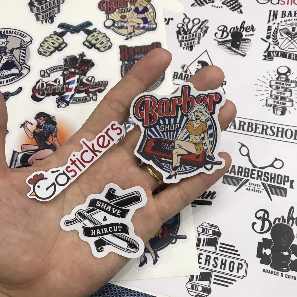 BỘ STICKER BARBER CẮT TÓC - DÁN TRANG TRÍ NÓN BẢO HIỂM, LAPTOP, VALI, XE - CHỐNG THẤM NƯỚC