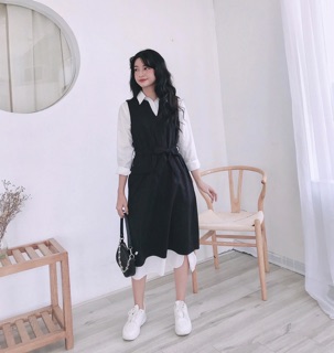 Set váy trắng kèm váy gile đen