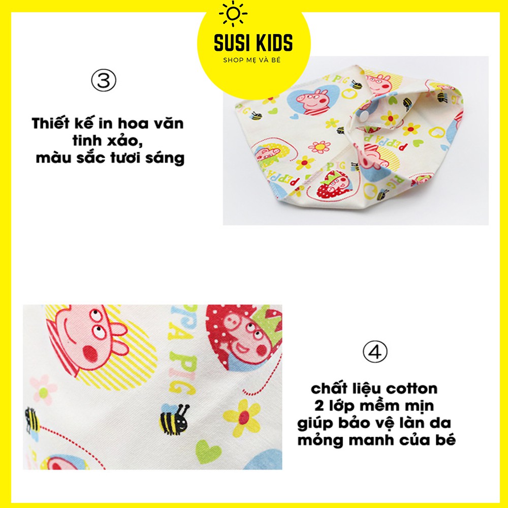 Khăn yếm tam giác cho bé quàng cổ chất liệu cotton 2 lớp mềm mịn cao cấp có cúc bấm - Susikids