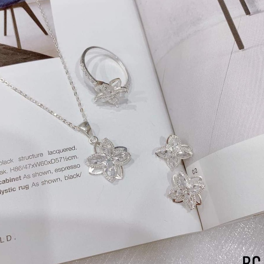Sét bộ dây chuyền, bông tai mặt hoa xoay BẠC TA mâu theo hot trend mới nhất - TRANG SỨC BẠC VÀ TRAI cam kết bạc chuẩn