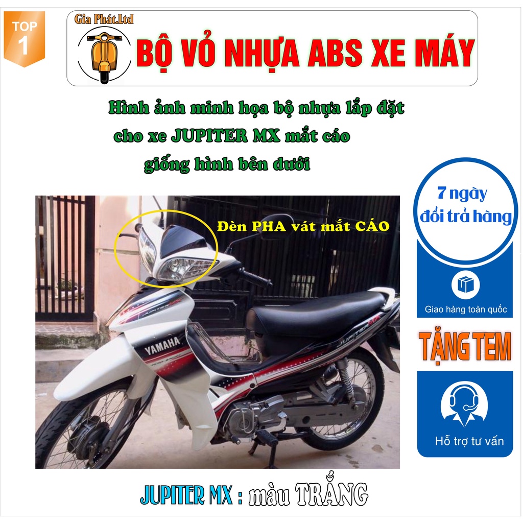Bộ dàn áo xe Jupiter MX MẮT CÁO , nhựa ABS nguyên sinh cao cấp màu TRẮNG _ SPP-2103
