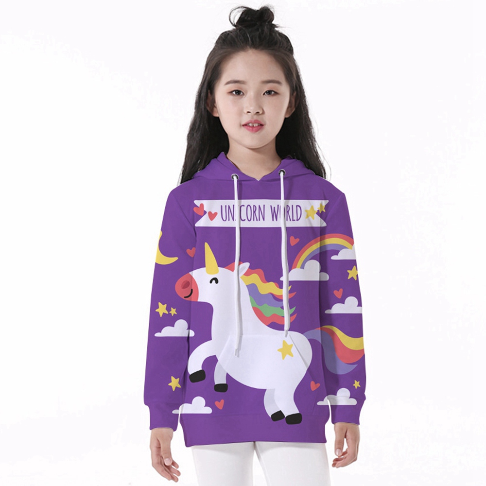 Áo Hoodie Dài Tay In Hình Ngựa Một Sừng Dễ Thương Cho Nữ