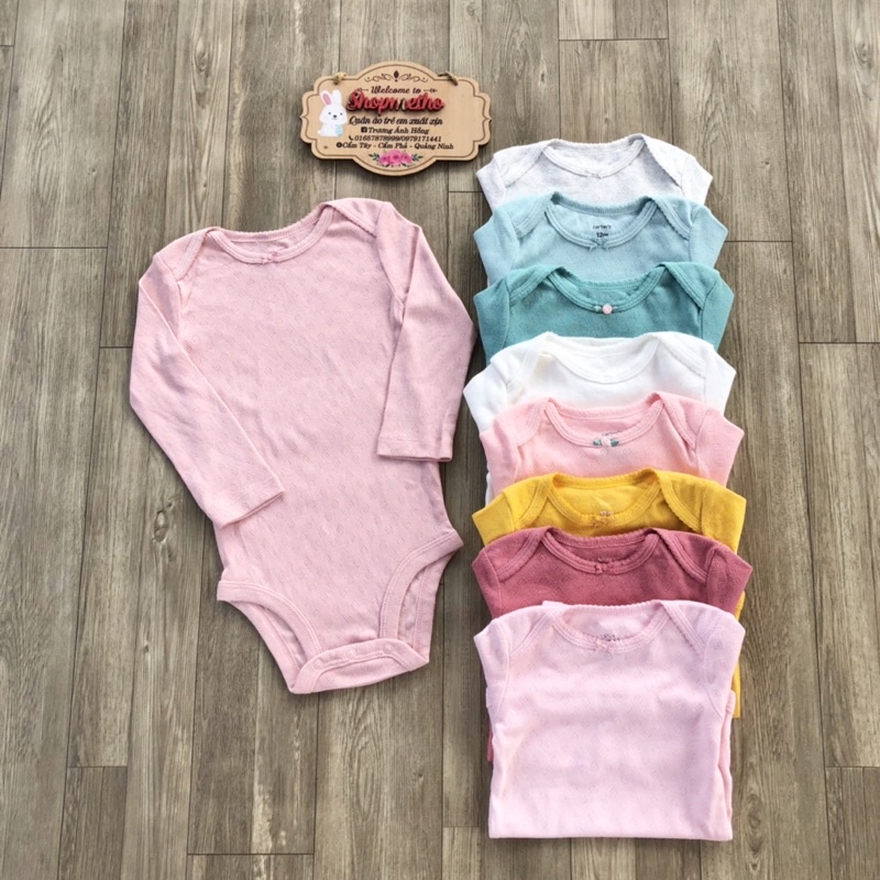 Body chip, bodysuit dài tay bé gái sơ sinh chất cotton thông hơi màu trơn - Amystores