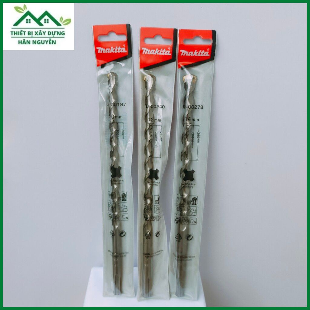 Mũi khoan bê tông Makita 2 cạnh gài 10mm,12mm,14mm X 260mm cho máy khoan bêtông