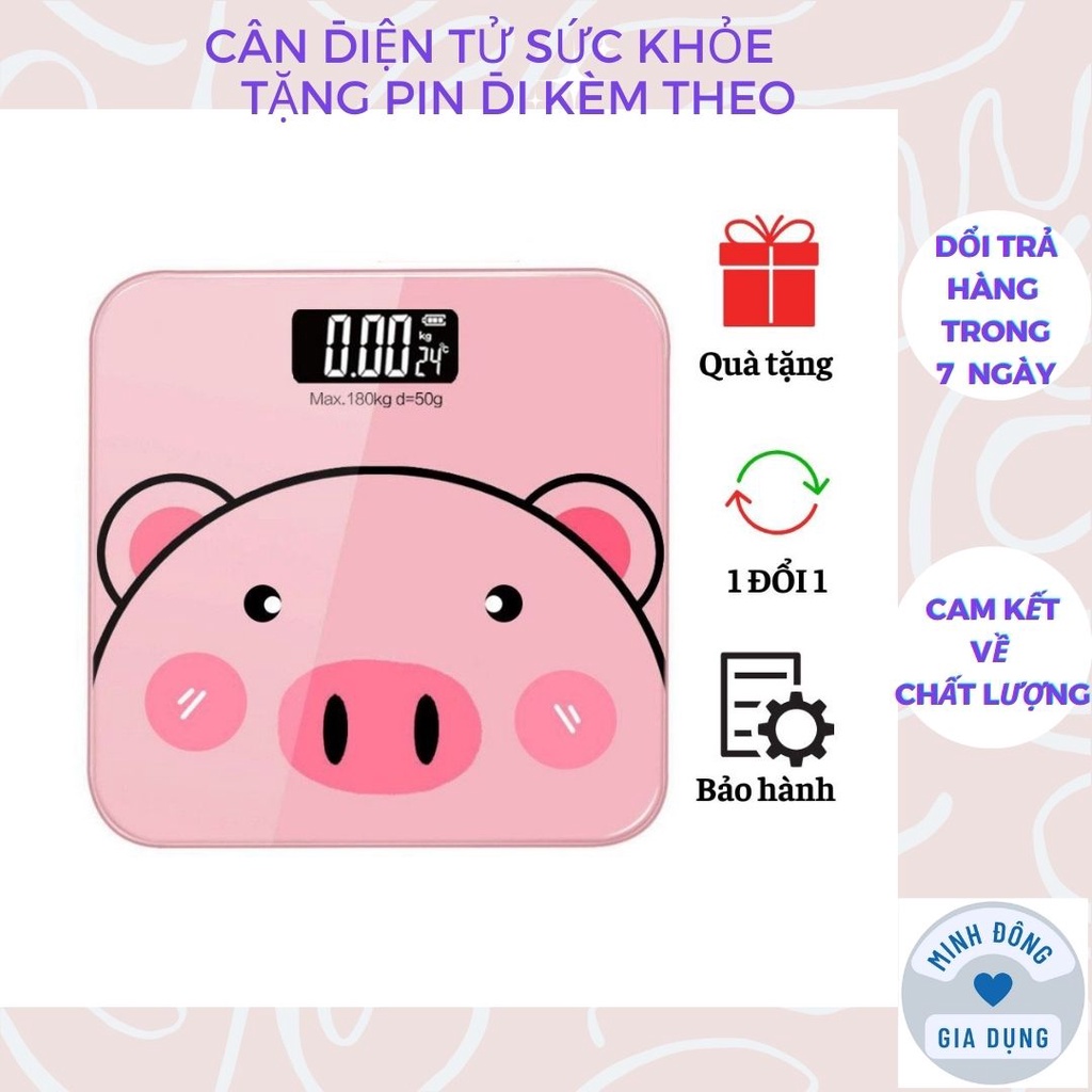 Cân điện tử sức khỏe hình heo có màn hình led kính cường lực theo dõi bảo hành 1 tháng