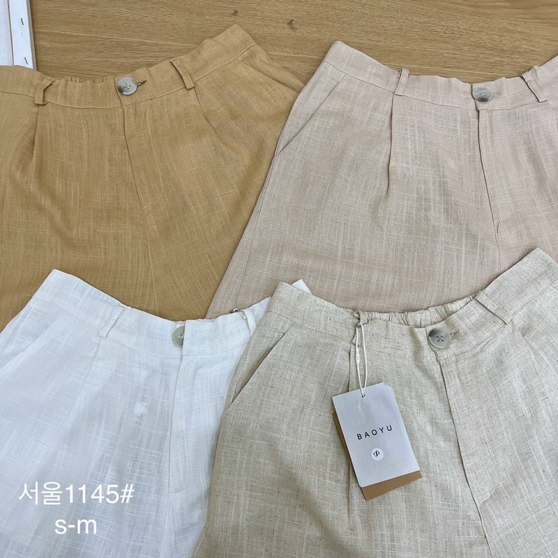 Quần short nữ lưng thun sau vải linen 2 size SM Pumi