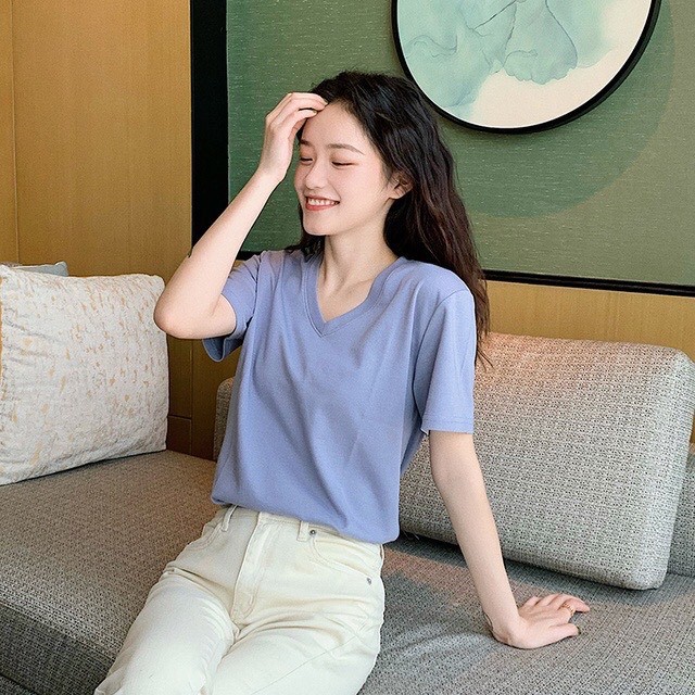áo phông nữ cổ tim chất cotton đẹp