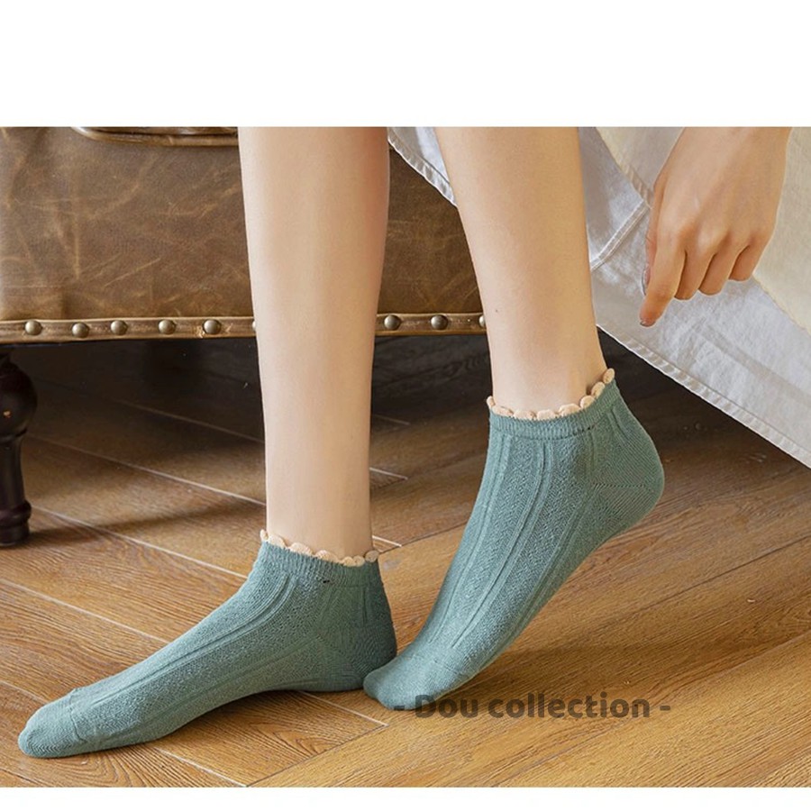 [Nowship2h] Vớ Tất Nữ Ngắn Cotton Viền Sóng  Phong Cách Nhật Bản Dễ Thương - Mã TV008