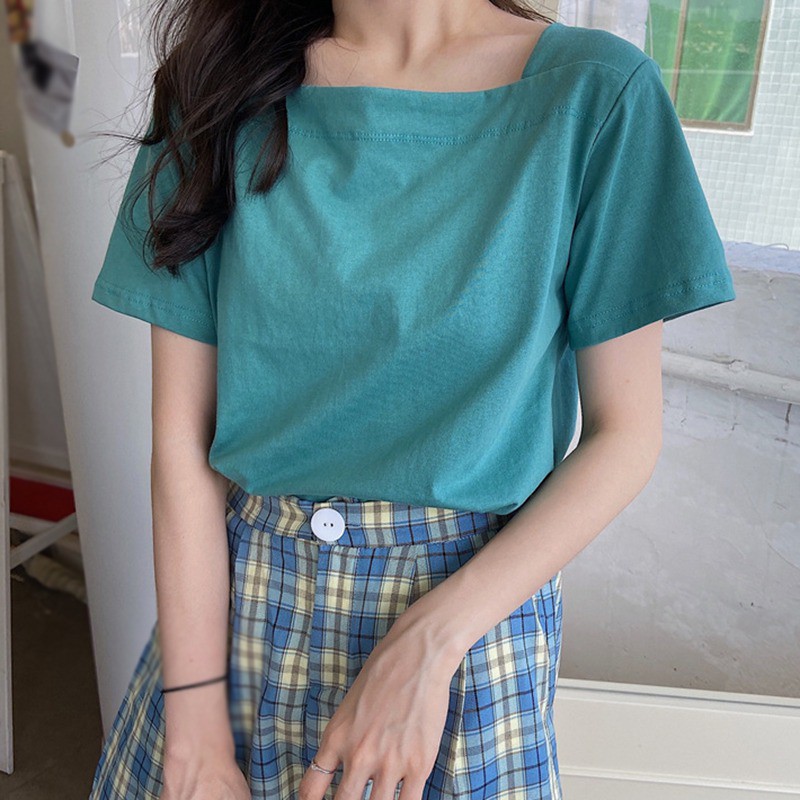 Áo thun nữ ngắn tay cổ vuông thời trang Hàn Quốc