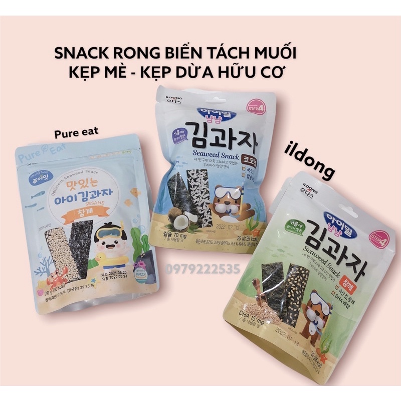 [Date 5/2022]Snack rong biển tách muối kẹp mè vừng hữu cơ ildong/Pure Eat Hàn Quốc 20 gam