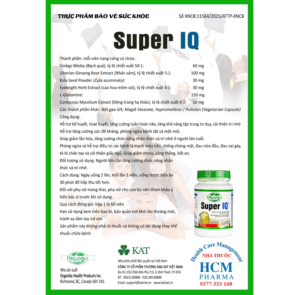 Bổ não sáng mắt ginkgo biloba chính hãng ORGANIKA SUPER IQ GINKO BILOBA hoạt huyết tăng cường trí nhớ 60v nhập khẩu