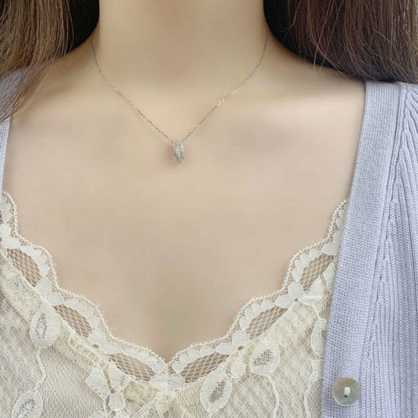 Dấy chuyền bạc ý 925 vòng tròn đính đá trang sức nữ