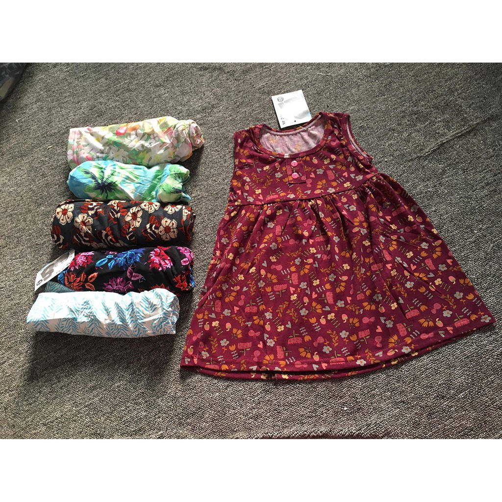 combo 3 bộ váy cotton ba lỗ đính cúc cho bé gái mầu sắc bất kỳ