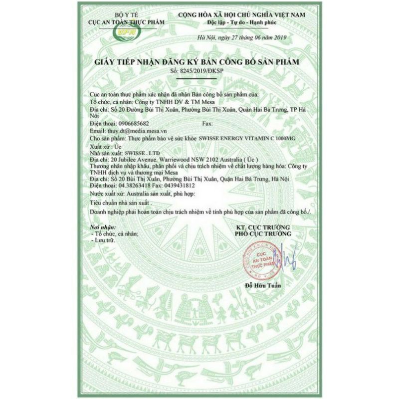 Viên sủi Swisse High Strength Vitamin C 1000mg ống 20 viên