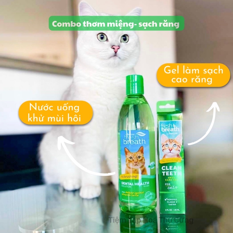 Gel vệ sinh răng miệng cho mèo Tropiclean trị hôi miệng và đánh bay mảng bám 118ml - xuất xứ Mỹ