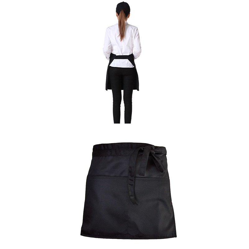 Tạp dề pha chế tạp dề ngắn phục vụ nhà hàng, quán ăn, có 2 túi chất vải Cotton Kaki