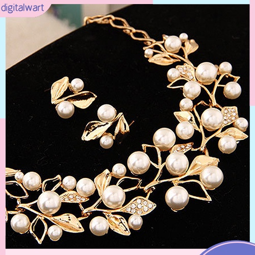 Bộ Trang Sức Vòng Cổ + Bông Tai + Vòng Tay Ngọc Trai Giả Thanh Lịch Cho Cô Dâu