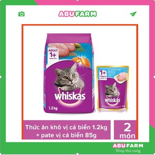 Combo Thức ăn dạng hạt dành cho mèo lớn Whiskas vị  1.2kg + Pate cho mèo lớn 80g