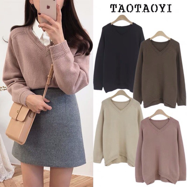 (Order-M) Ulzzang Áo len cổ tim Hàn Quốc M101-1 KS