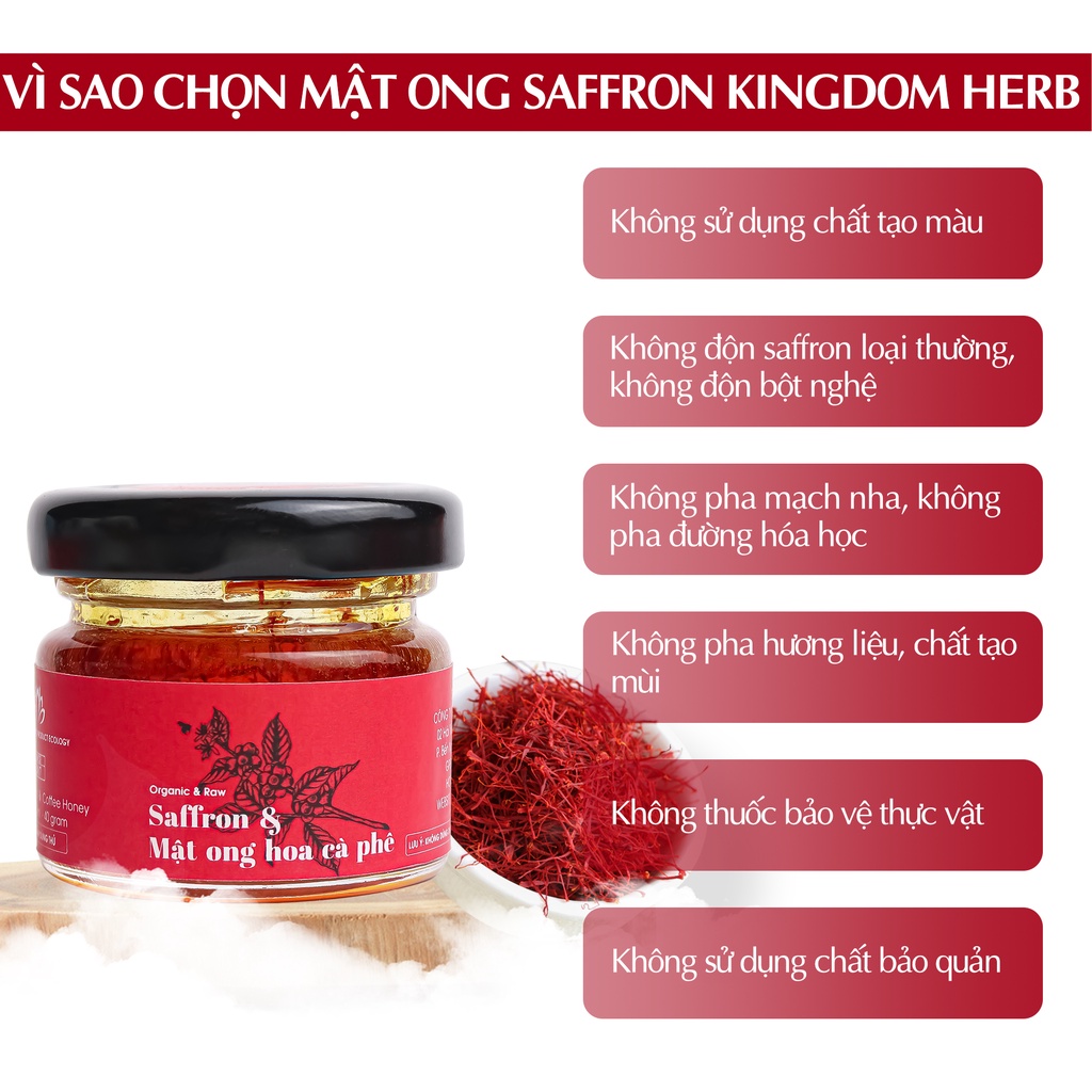 Saffron ngâm mật ong Kingdom Herb chính hãng, nghệ tây mật ong thượng hạng hộp 40g Q1