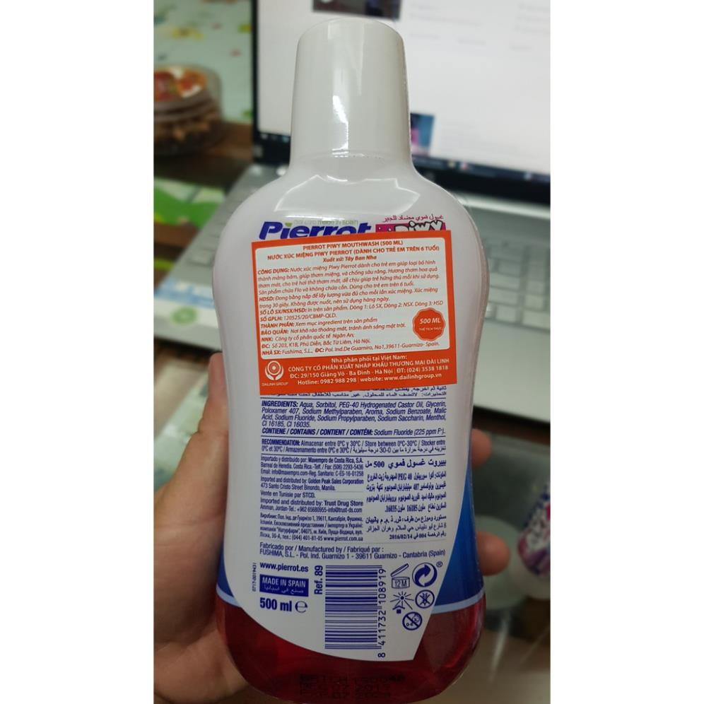 Nước súc miệng  hương dâu tây cho trẻ em Pierrot 500ML