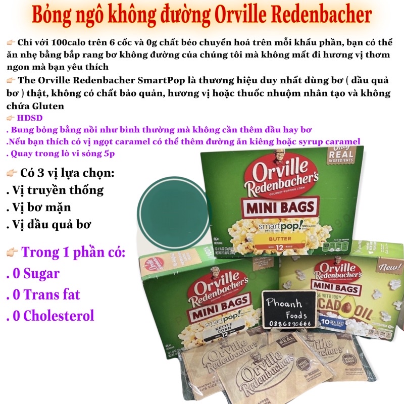 Bỏng ( bắp ) ngô Orville Redenbacher ( ít calories /0 đường / 0 trans fat ) - ăn kiêng