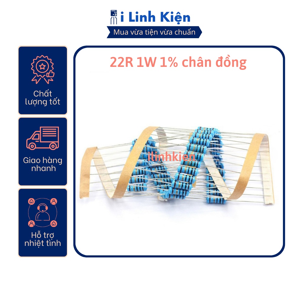 Điện trở vạch 1W 22R 1% chân đồng (10c)