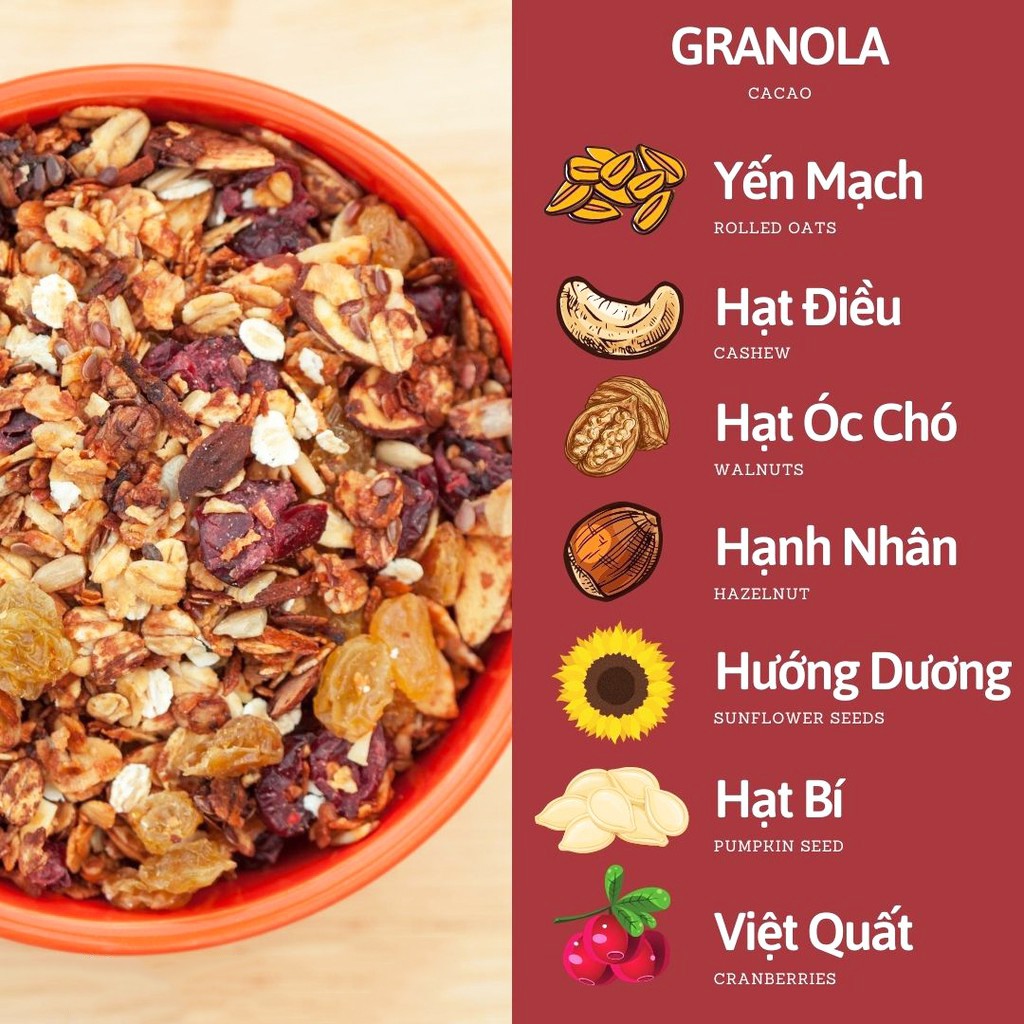 Ngũ cốc yến mạch Granola 7 loại hạt, ngũ cốc giảm cân không đường, giảm mỡ - Cela detox