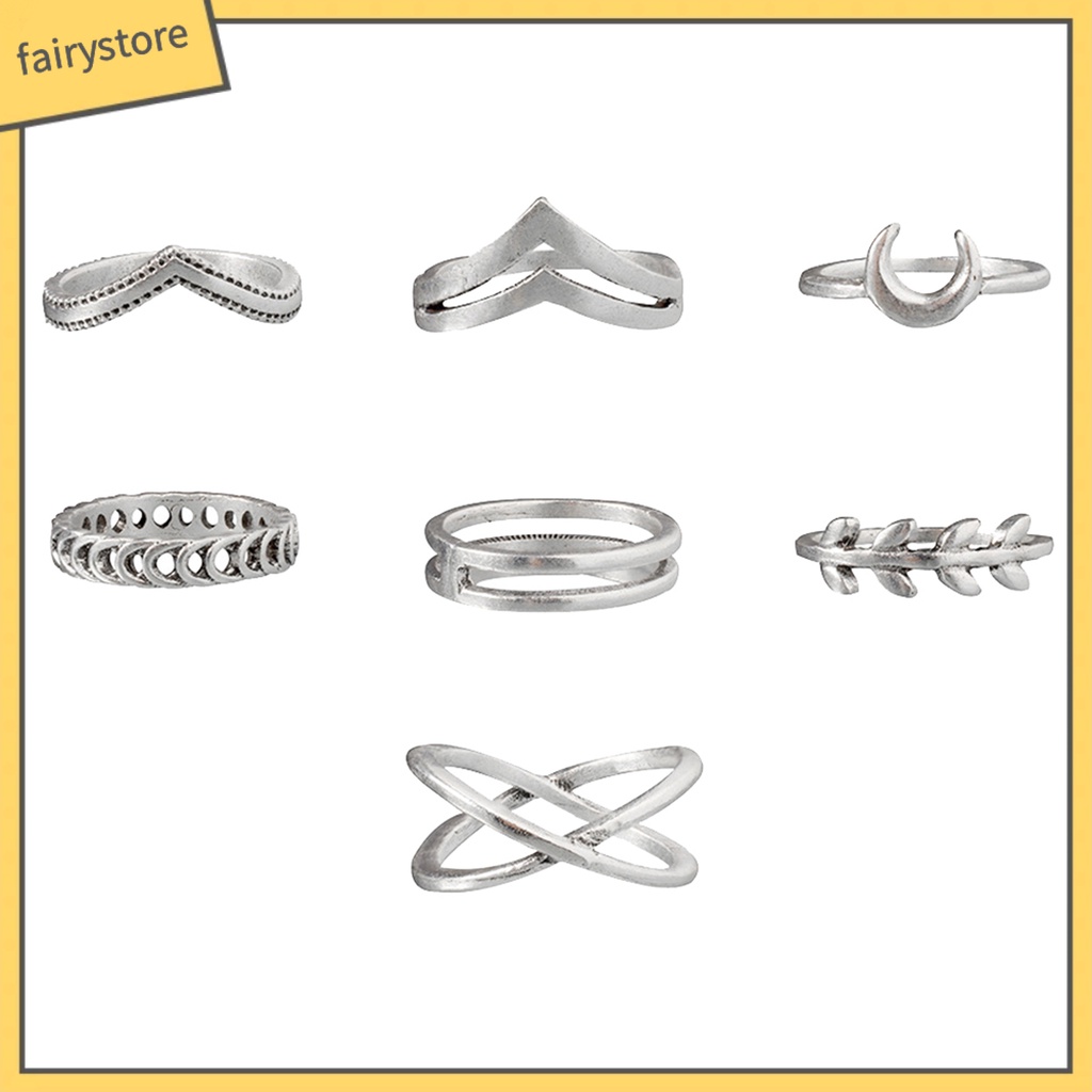 Bộ 7 Nhẫn Đeo Tay Phong Cách Retro Xinh Xắn