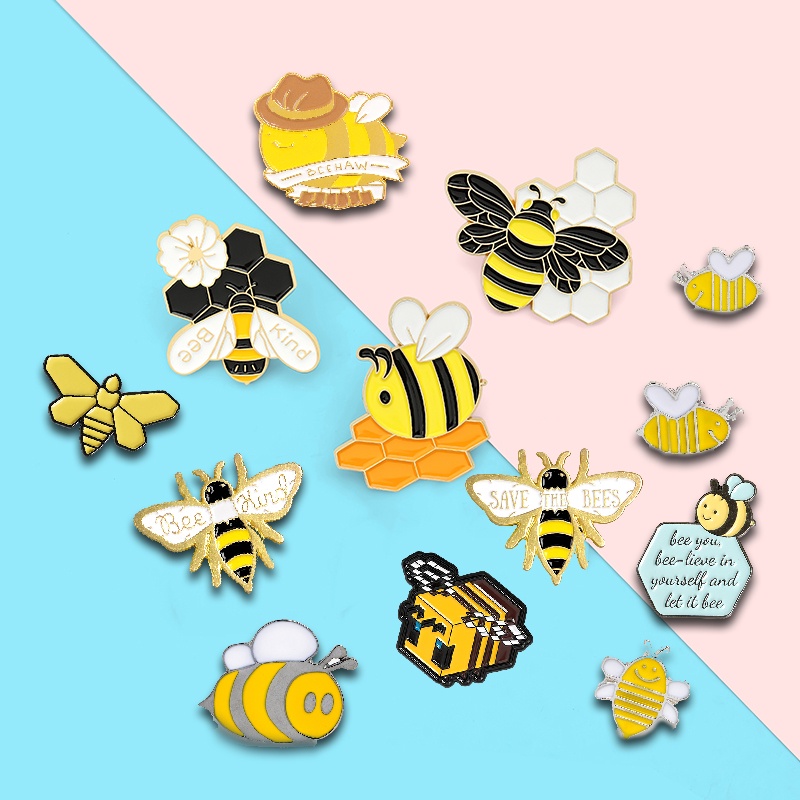 Trâm Cài Áo Kim Loại Hình Chú Ong Và Hoa Nhỏ Dễ Thương