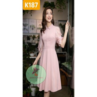 ĐẦM XÒE CỔ ĐỨC K187 - Jerry Cherry  (Hàng may thiết kế ,ảnh thật shop tự chụp)