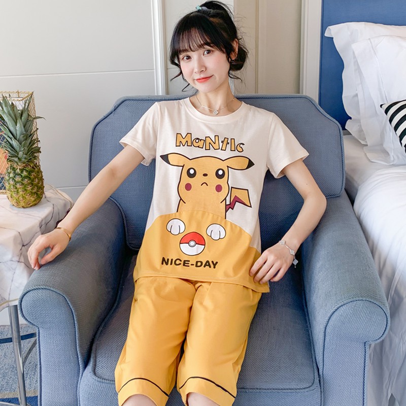 Bộ Đồ Ngủ Cotton Hình Pikachu Đáng Yêu Quyến Rũ Cho Nữ