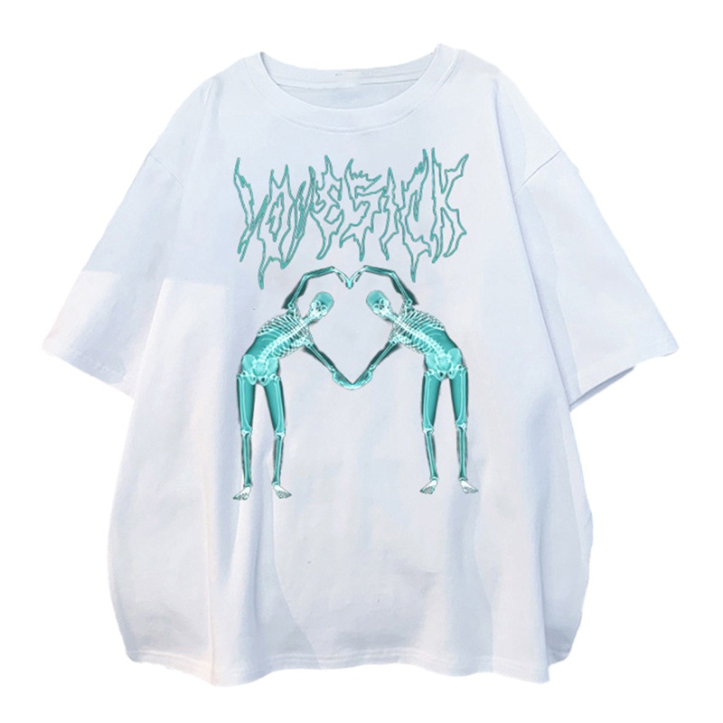 Áo Thun Tay Ngắn Cổ Tròn In Hình Trái Tim Phong Cách Harajuku Thời Trang Mùa Hè Cho Nữ