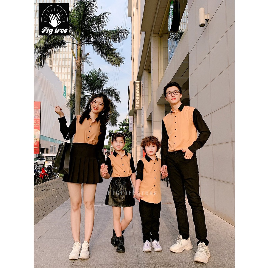 Áo gia đình màu vàng phối tay đen FIG TREE thời trang( đủ size - hàng thiết kế)