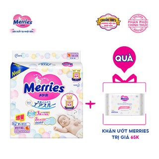 Tặng khăn ướt 65K Tã/bỉm dán Merries size NB - 90 + 6 miếng (Cho bé dưới 5kg)