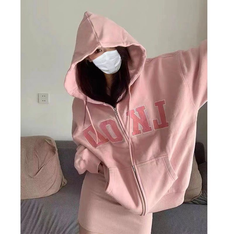 Áo Hoodie Tay Dài Dáng Rộng In Chữ Plus Size Phong Cách Hip Hop Hàn Quốc Thời Trang Xuân Thu Dành Cho Bạn Gái