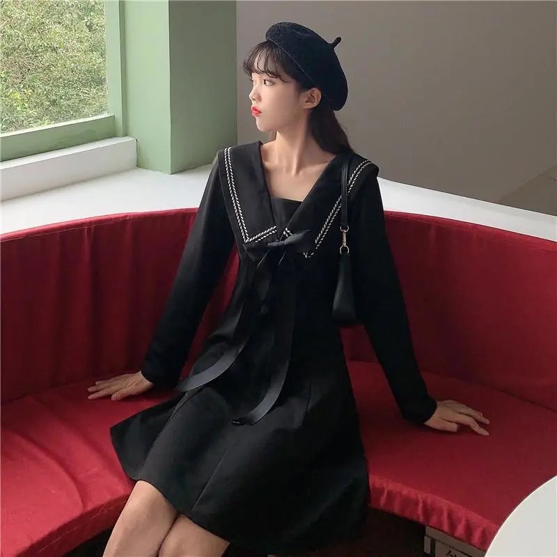 Váy Đen Tay Dài Thủy Thủ Có Kèm Nơ  [A12] - IFashion.Chat